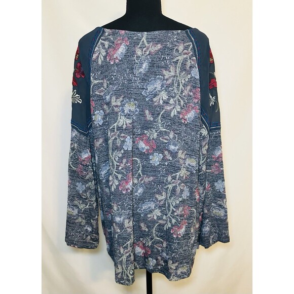 Hannah Woman‎ Boho Floral Sheer Embroidered Long Sleeve Blue Top 2X - Picture 3 of 10